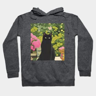 Black Cat in a Japanese Garden Hoodie